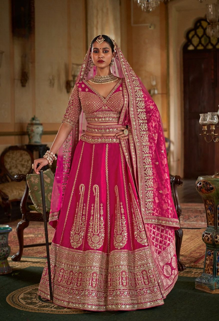 Rani Pink Heavy Zardozi Bridal Lehenga